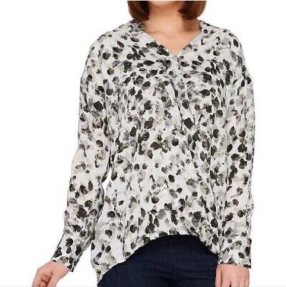 H By Halston Gray Leopard Printed Wrap Front Draped Crossover Blouse Size 18W - Picture 1 of 8